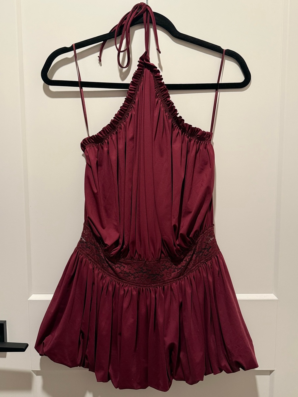 Edikted Burgundy Satin Halter Mini Dress